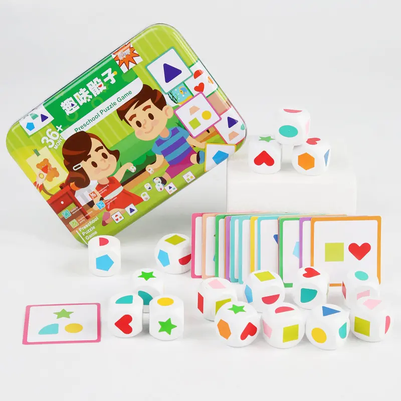 Kid Geometric Dice Set Board Memory Games Shape Colour Matching Sorter Stacking Blocks Montessori Puzzle Sensory Boy Toy Gift