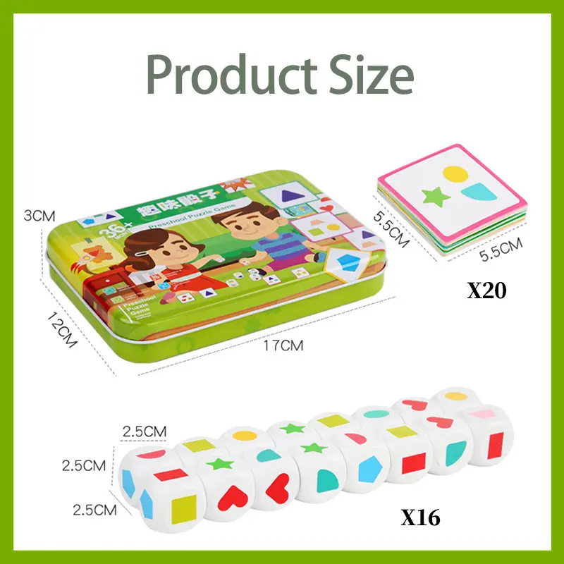 Kid Geometric Dice Set Board Memory Games Shape Colour Matching Sorter Stacking Blocks Montessori Puzzle Sensory Boy Toy Gift