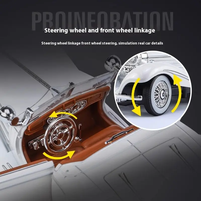 Retro Car 1:24 Scale Mercedes Benz 500K Metal Alloy Diecast Toys For Children Collect Hobby Model Ornaments Gift For Friend Boys