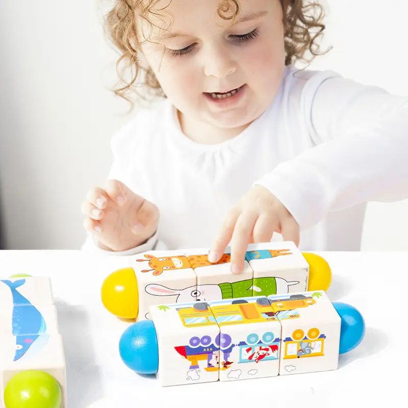 3D Wooden Jigsaw Puzzle Rotating Puzzle Building Blocks Kid Early Education Toy Animal Colour Shape Cognition Toys