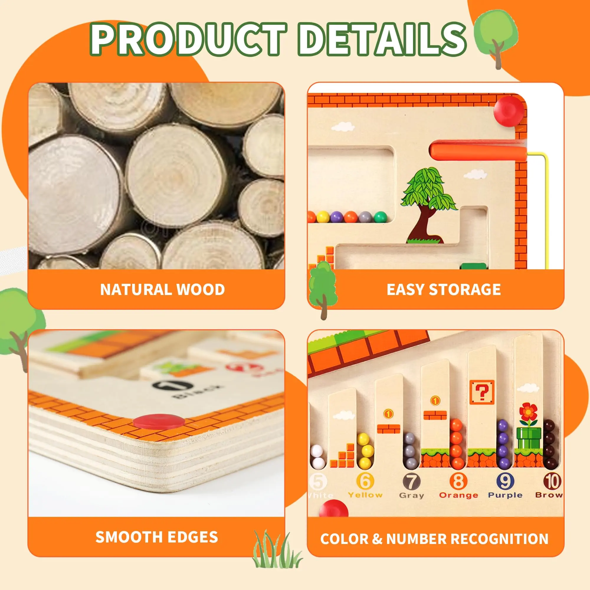 Magnetic Color and Number Maze Montessori Wooden Color Matching Toys Toddlers Wooden Puzzle Activity Board Learning Educational