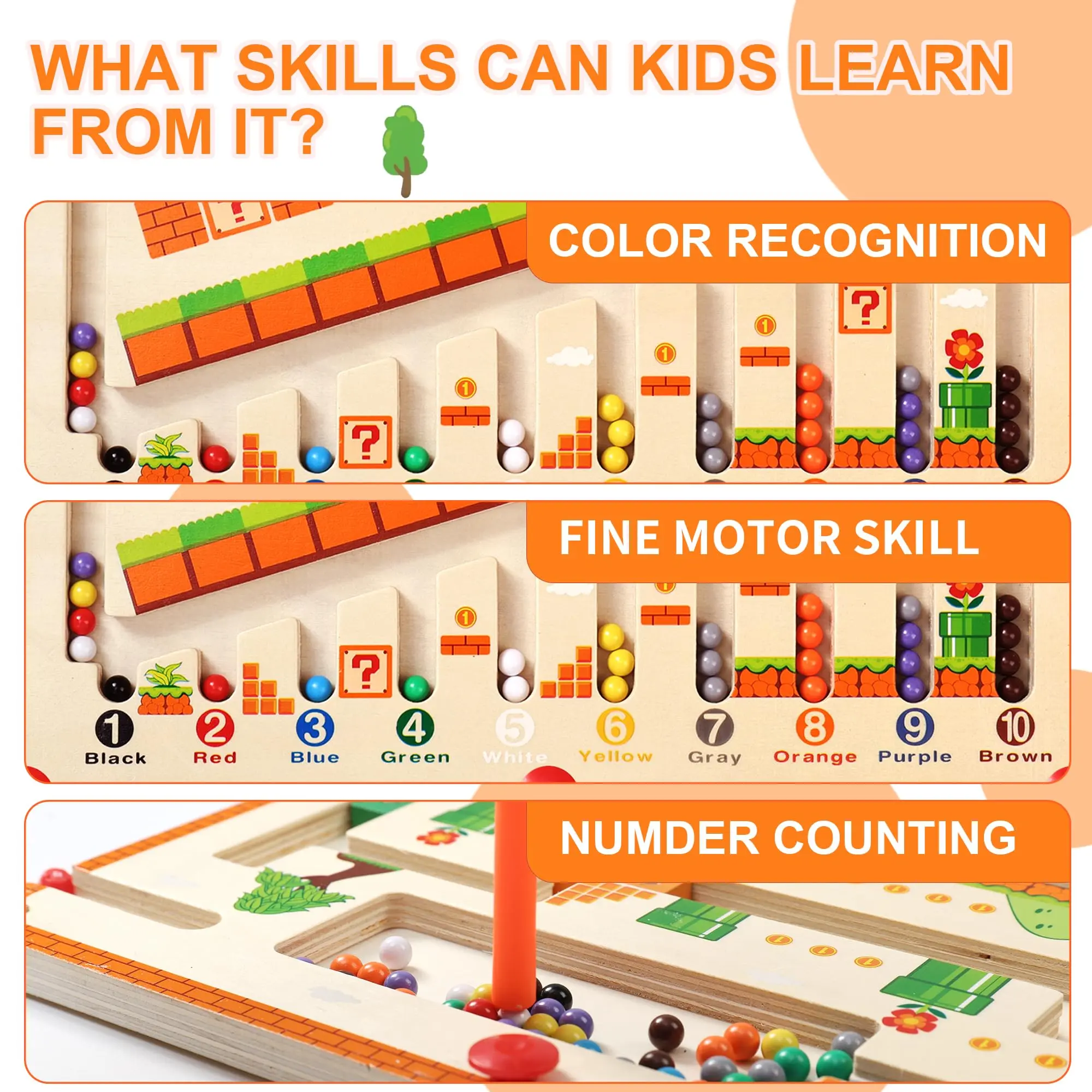 Magnetic Color and Number Maze Montessori Wooden Color Matching Toys Toddlers Wooden Puzzle Activity Board Learning Educational