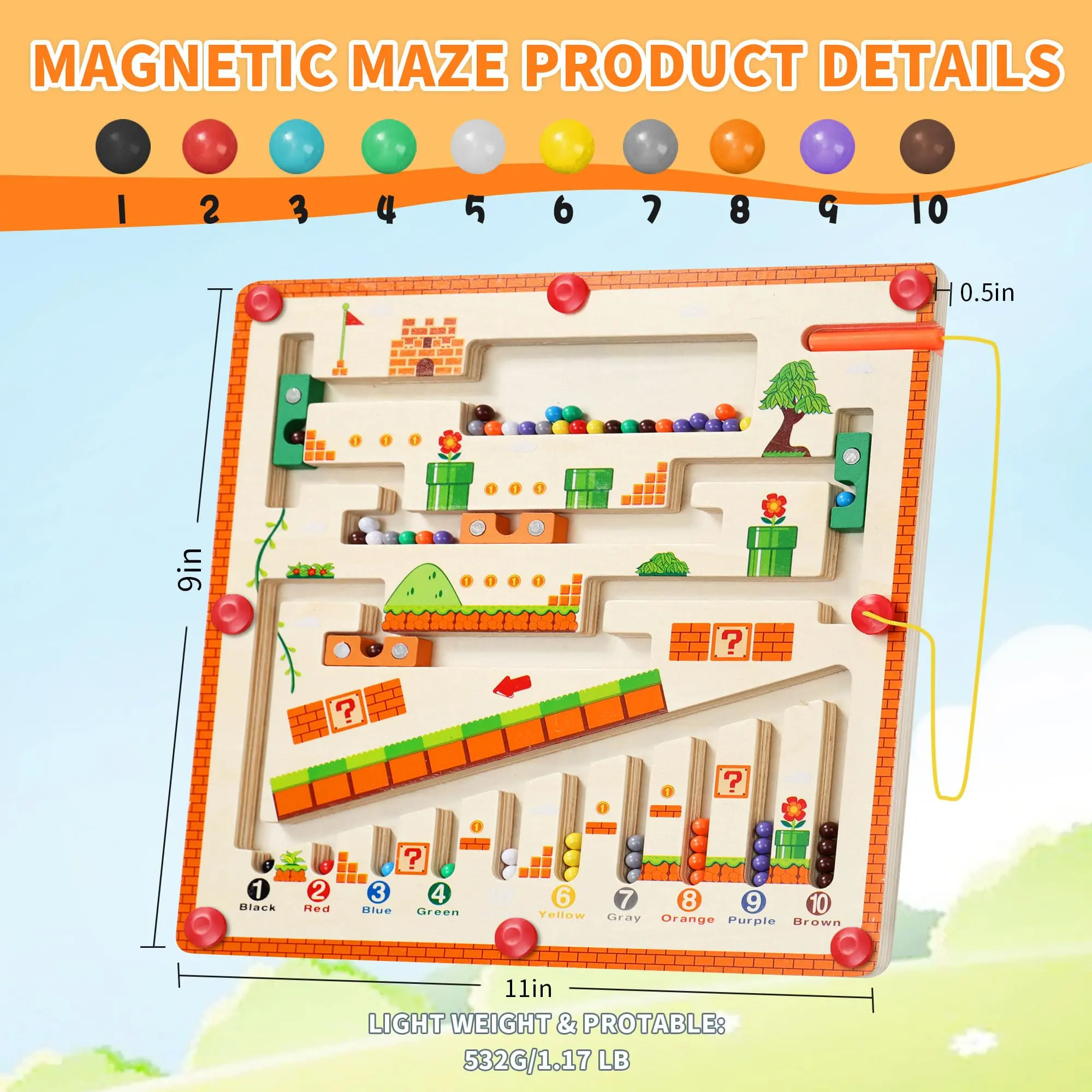 Magnetic Color and Number Maze Montessori Wooden Color Matching Toys Toddlers Wooden Puzzle Activity Board Learning Educational