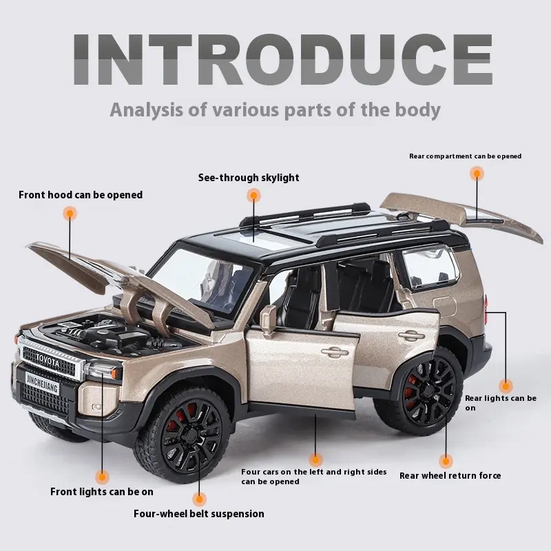 1:32 TOYOTA PRADO Land Cruiser Off Road Vehicle Metal Alloy Diecast Model Car Outdoor Display Collectibles Decorative Gift Boy