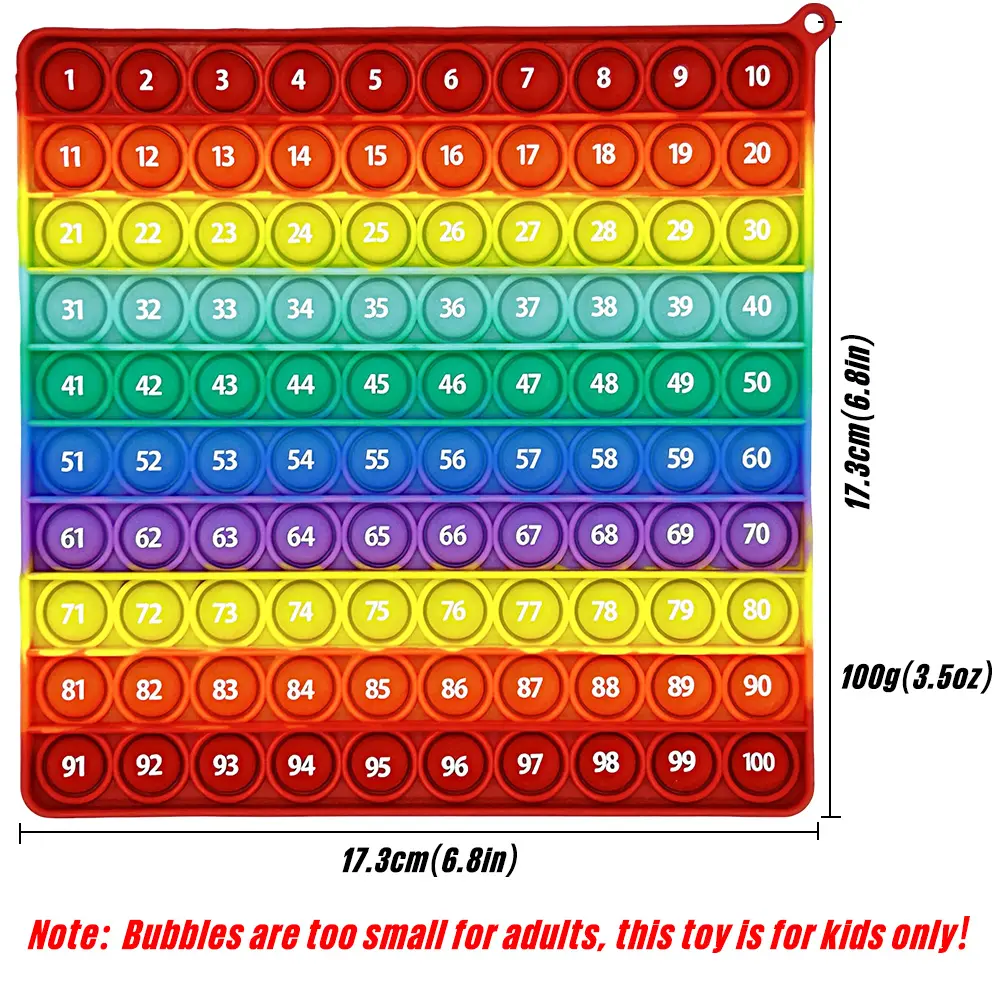 Numbers 1-100 Counting Games Fidget Toys, Silicone Rainbow Math Learning Games Educational Pop Toys for Preschool Kids