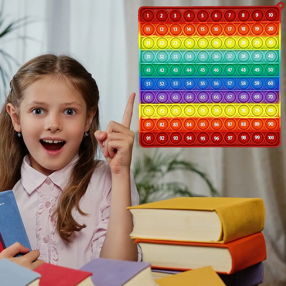 Numbers 1-100 Counting Games Fidget Toys, Silicone Rainbow Math Learning Games Educational Pop Toys for Preschool Kids