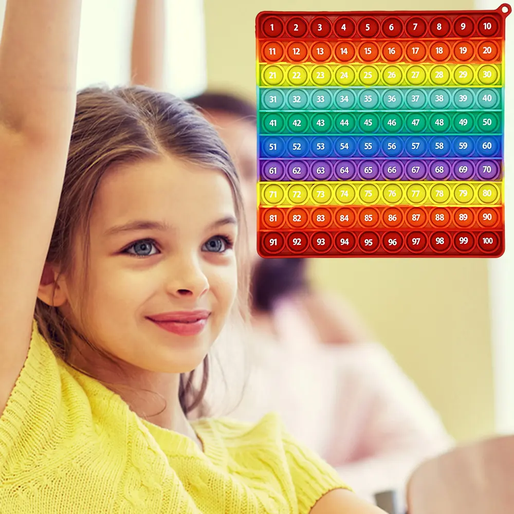Numbers 1-100 Counting Games Fidget Toys, Silicone Rainbow Math Learning Games Educational Pop Toys for Preschool Kids
