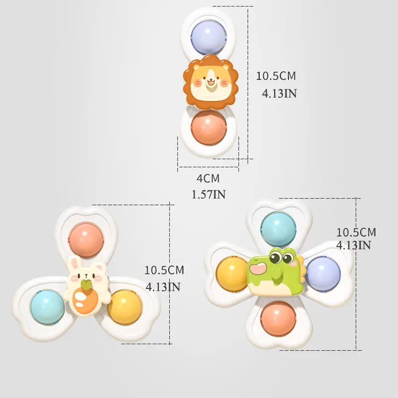 3PC Set Suction Cup Spinning Cartoon Animal Spinner Toys For Kids Window High Chair Tray Bath Table Travel for Children Gift