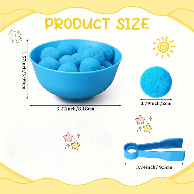 Children Counting and Sorting Toys Set Pom poms Rainbow Colors Plastic Bowls Tweezers Fine Motor Skill Chidlren Learning Toys