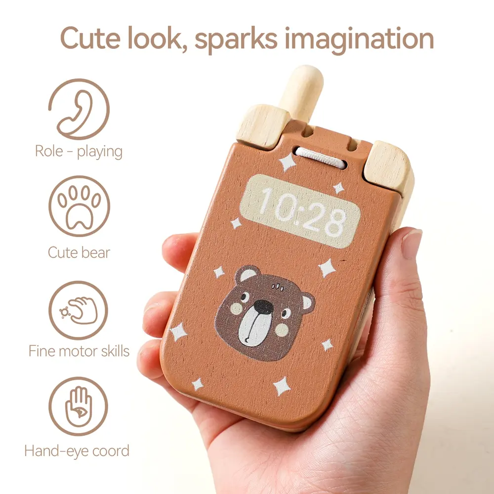 Montessori Baby Toys Cartoon Flip Cell Phone With Mirror Children Fingers Press And The Senses Touch The Toy Mobile Key Learning