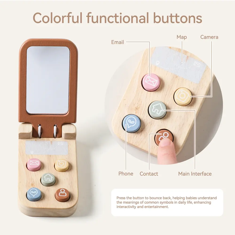 Montessori Baby Toys Cartoon Flip Cell Phone With Mirror Children Fingers Press And The Senses Touch The Toy Mobile Key Learning