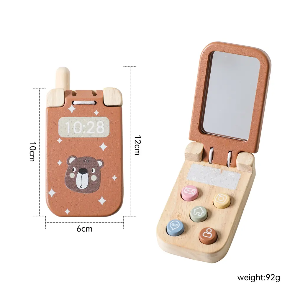 Montessori Baby Toys Cartoon Flip Cell Phone With Mirror Children Fingers Press And The Senses Touch The Toy Mobile Key Learning