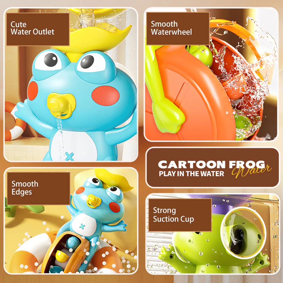 New Frog/ Bird Waterwheel Bath Toy for Children Kid Water Play Game in Shower Montessori Gift Spinner with Suction Cup Bathroom