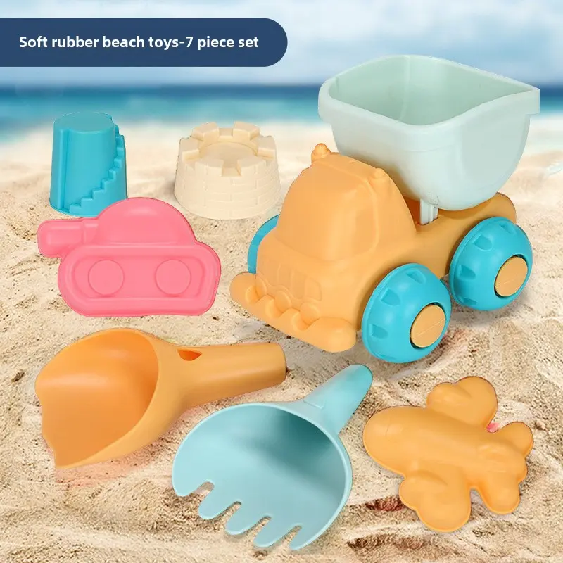Children Beach Toys  Soft Silicone Sand Play Set  for Babies Kids  Summer Beach Bath Water Play  Durable Easy Carry Cart