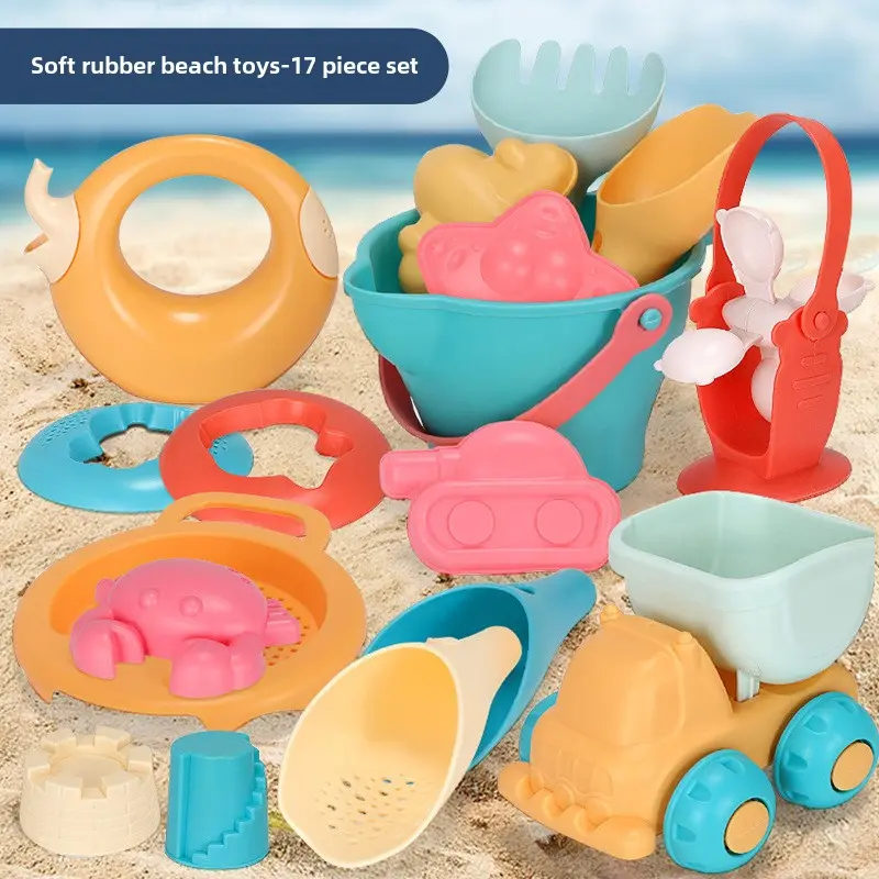 Children Beach Toys  Soft Silicone Sand Play Set  for Babies Kids  Summer Beach Bath Water Play  Durable Easy Carry Cart