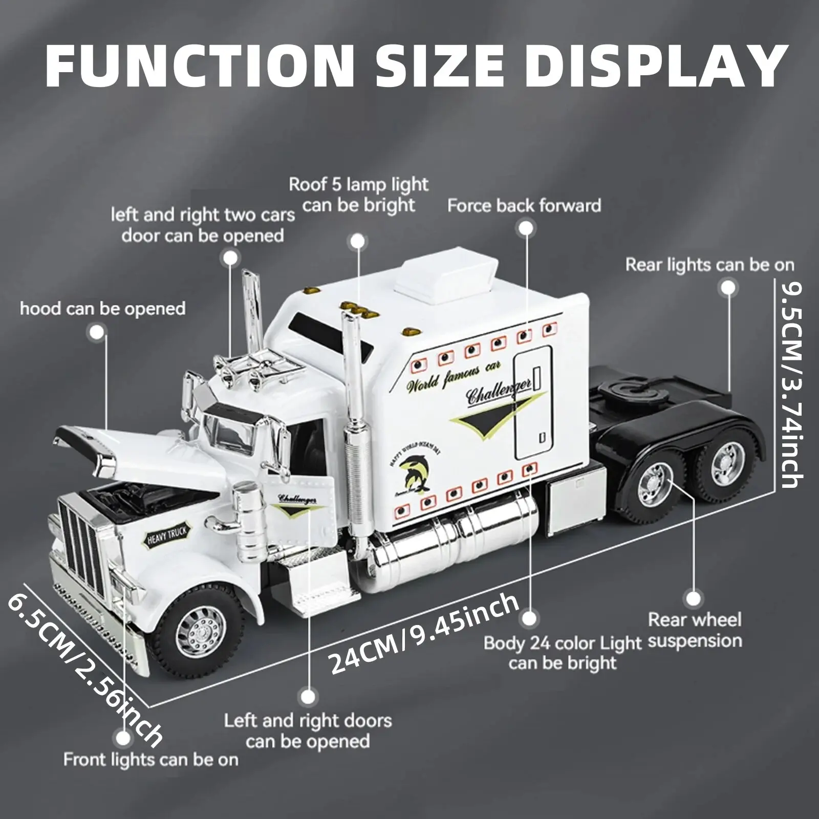 1:24 Scale Peterbilt 389 Tractor Trailer Play Toy Truck Vehicle for Kids, Lonestar Design, with Functions, Pre Built Semi, Reali