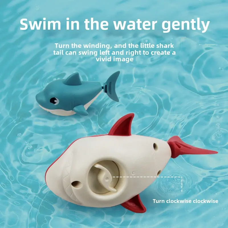 Baby Summer Cartoon Shark Water Play Toy with Wind Up Chain Outdoor Beach Swimming Clockwork Toys Baby Bathroom Toy for Children