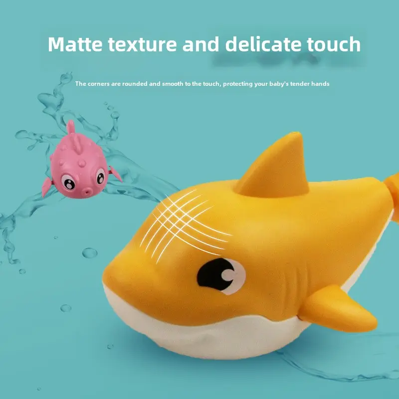 Baby Summer Cartoon Shark Water Play Toy with Wind Up Chain Outdoor Beach Swimming Clockwork Toys Baby Bathroom Toy for Children