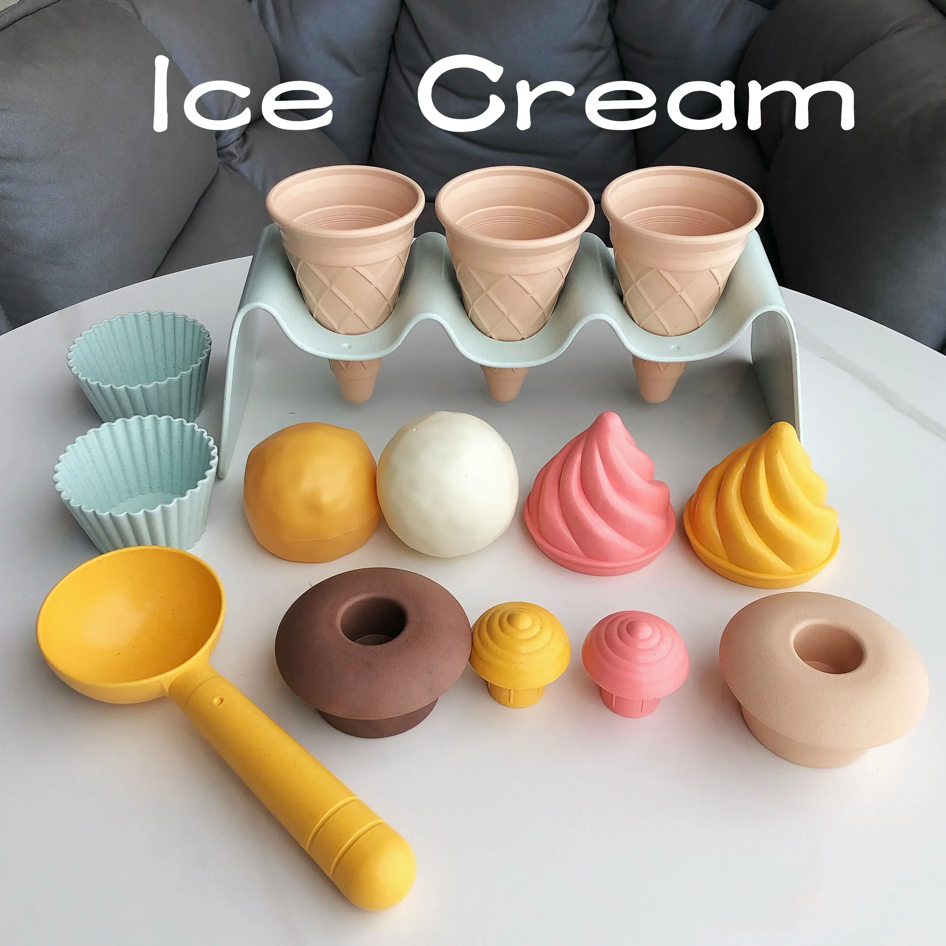 Kids Beach Toys, Play House Play Sand, Wheat Grass Material, Cute Ice Cream Toys, Fun Beach Play Sand Worker Set, Christmas Gift