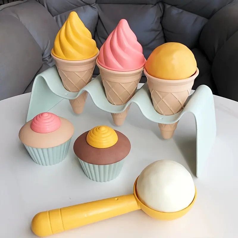 Kids Beach Toys, Play House Play Sand, Wheat Grass Material, Cute Ice Cream Toys, Fun Beach Play Sand Worker Set, Christmas Gift