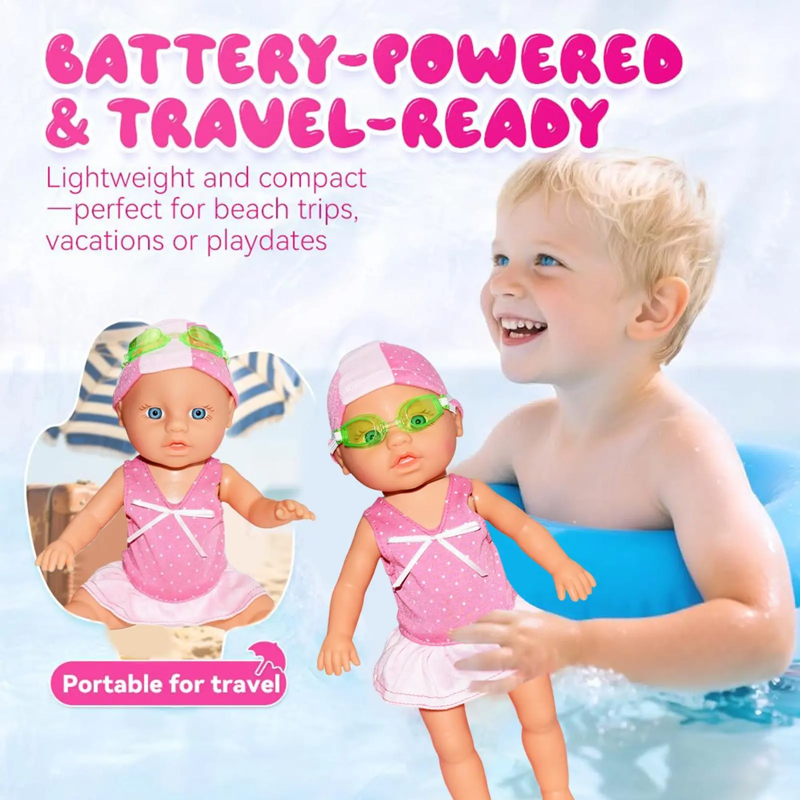 Swimming Doll Waterproof Beach Baby Doll With Movable Joint Toys Accessories for Sand Travel Car Children Beach Summer Friends