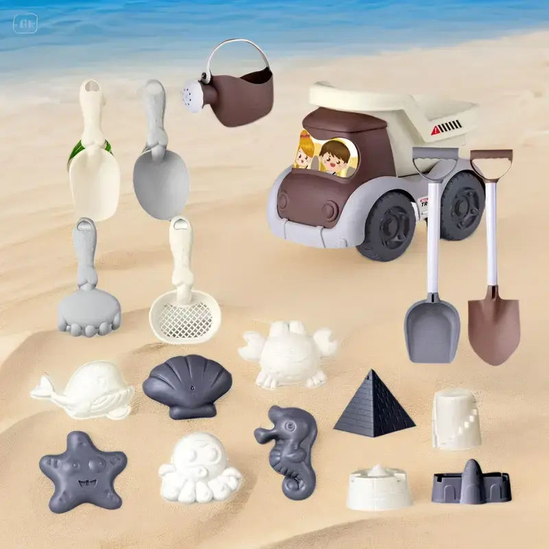 Beach Sand Toys for Kids Travel Beach Toys for Toddler 3-10 Sandbox Dump Truck, Dinosaur Sand Molds Sand Castle Kit Shovel Sieve