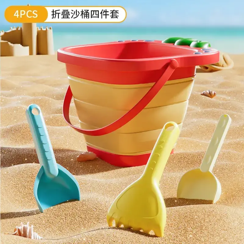 Foldable Kids Beach Sand Toy Set with Collapsible Bucket Digging Tools - Portable Outdoor Sand Play Kit for Toddlers Boys Girls