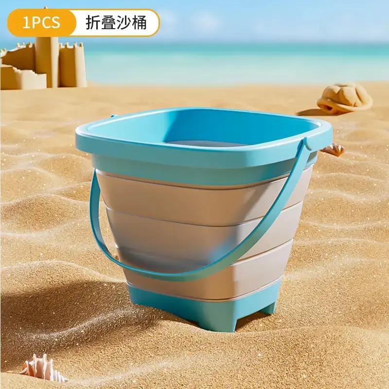 Foldable Kids Beach Sand Toy Set with Collapsible Bucket Digging Tools - Portable Outdoor Sand Play Kit for Toddlers Boys Girls