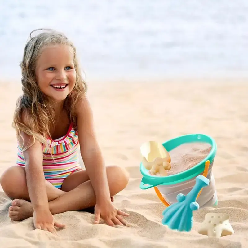Foldable Beach Bucket Children's Foldable Bucket Play Sand Toys Bright Colors Silicone Beach Toys For Lake Backyard Beach Garden