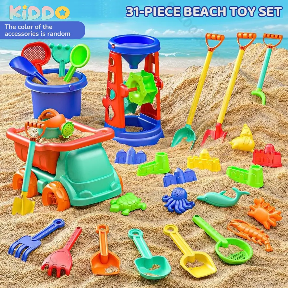 Beach Toys for Kids Sand Toys 31pieces Set Sand Bucket Shovel Rake Toys for Beach Sea Animal Molds Travel Sandbox Toys for Toddl