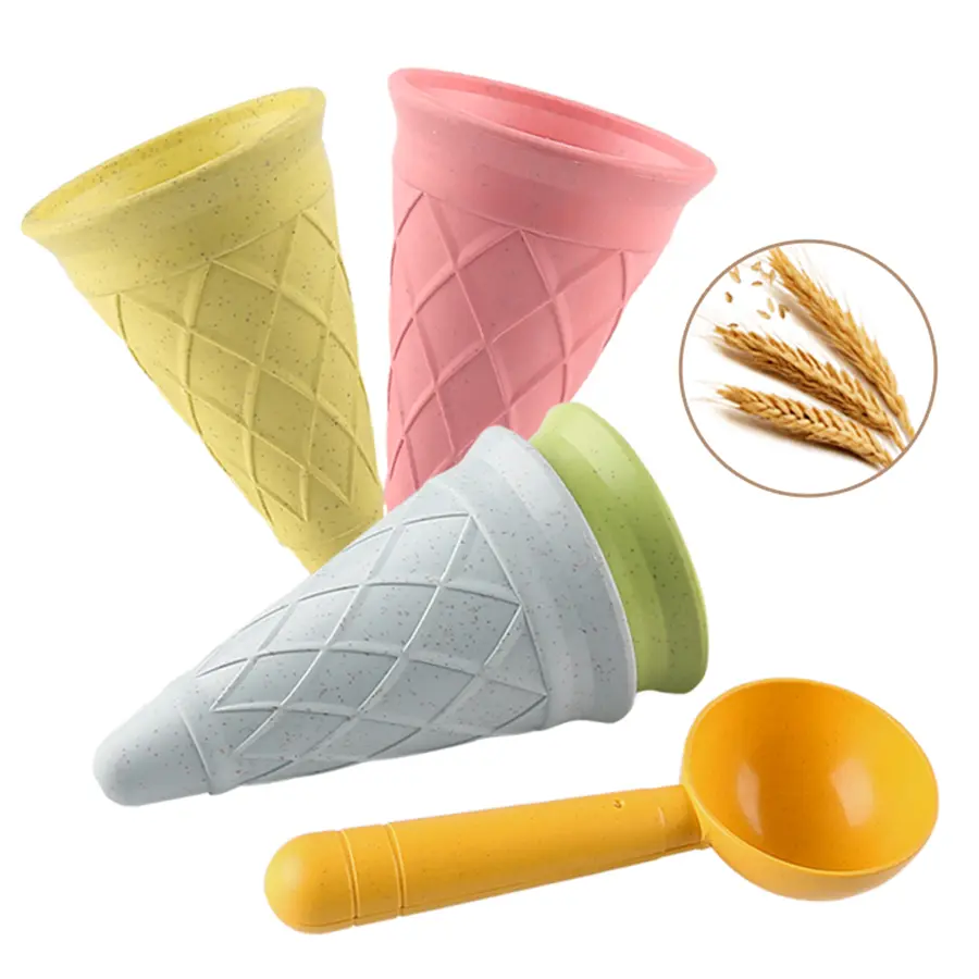 Children Play House Toy Beach Ice Cream Tube Digging Spoon Set Material of wheat straw  Ice Cream Cup Beach Toy