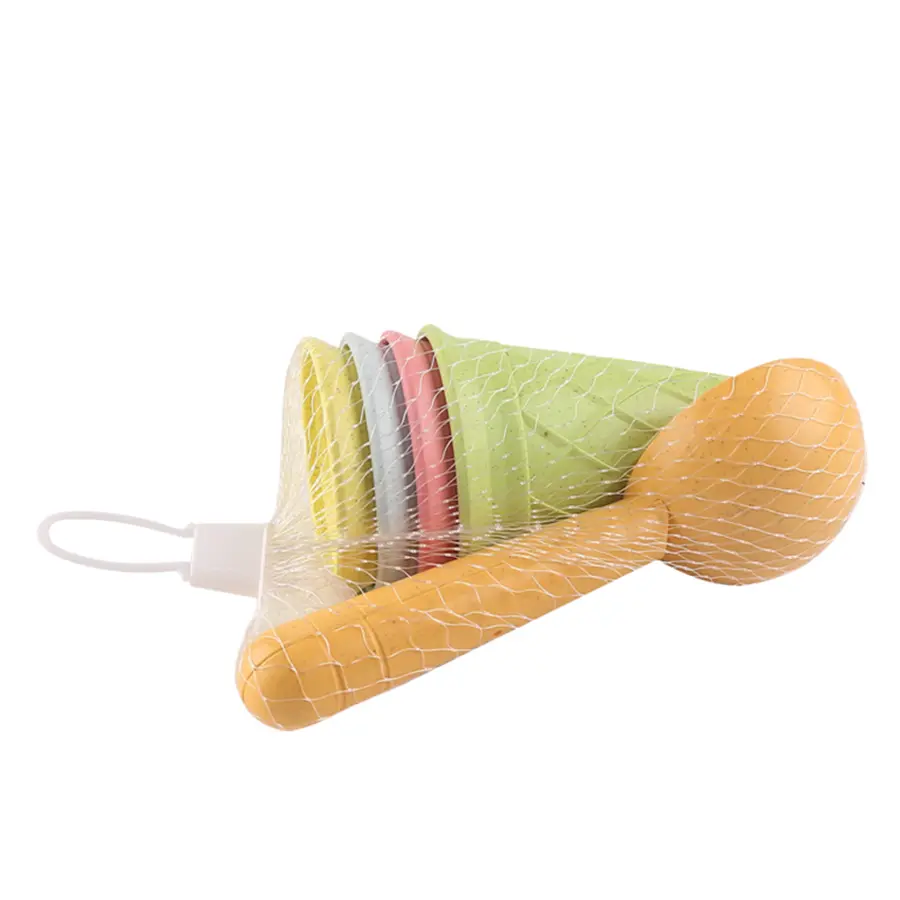 Children Play House Toy Beach Ice Cream Tube Digging Spoon Set Material of wheat straw  Ice Cream Cup Beach Toy