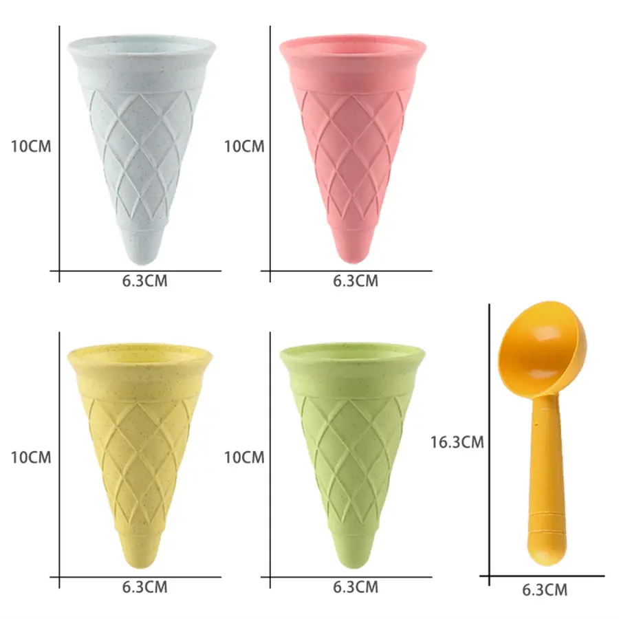 Children Play House Toy Beach Ice Cream Tube Digging Spoon Set Material of wheat straw  Ice Cream Cup Beach Toy
