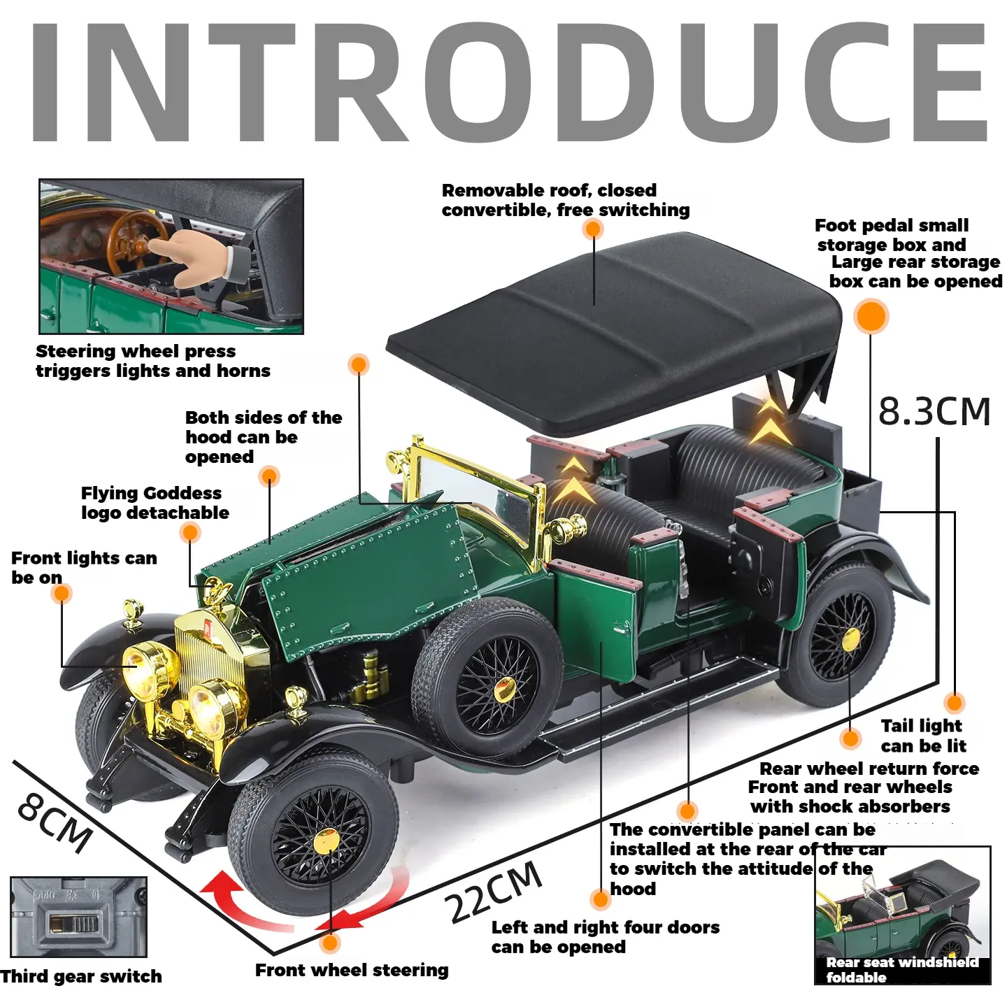1:24 Rolls Royce Phantom I 1925 Classic Retro Car Alloy Diecast Model Car Auto Parts Sales Store Front Desk Decorations Hobbies