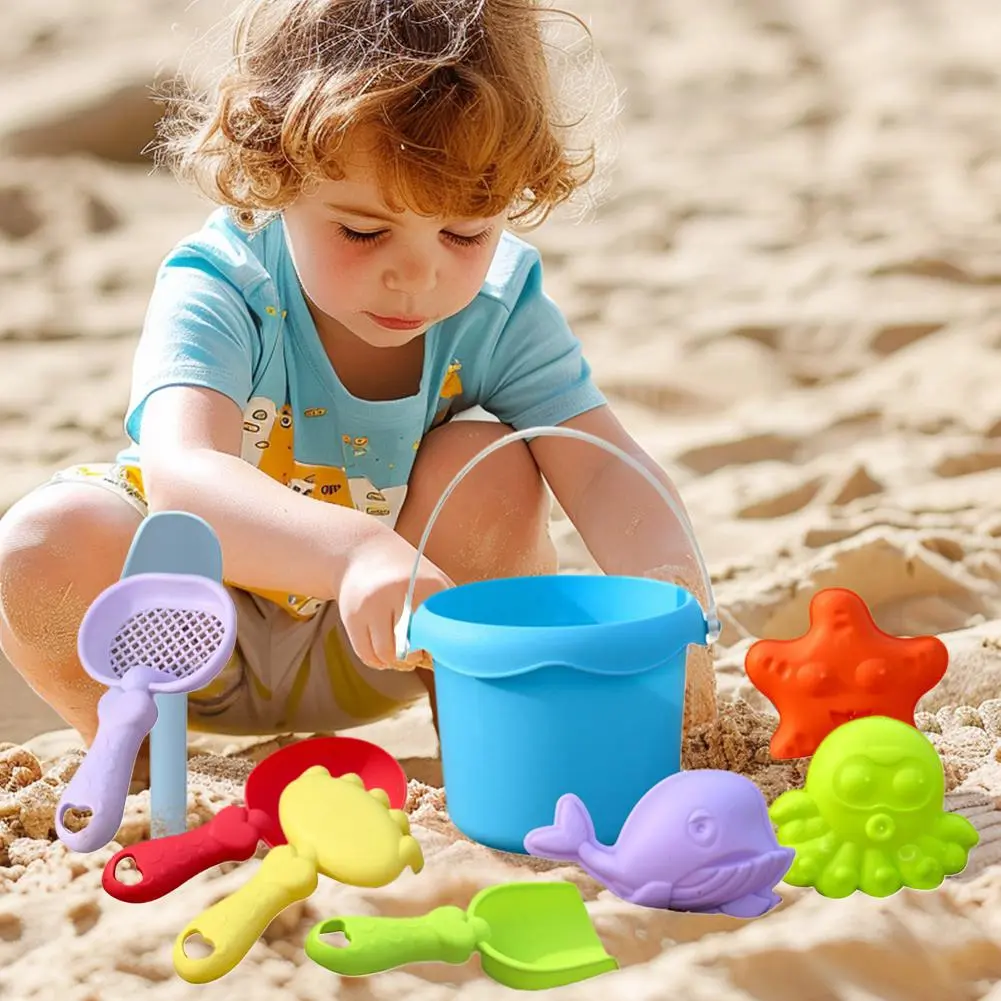 Kids Beach Toys Set With Shovel Bucket Rakes Outdoor Sandcastle Building Summer Beach Play Sand Digging Tools