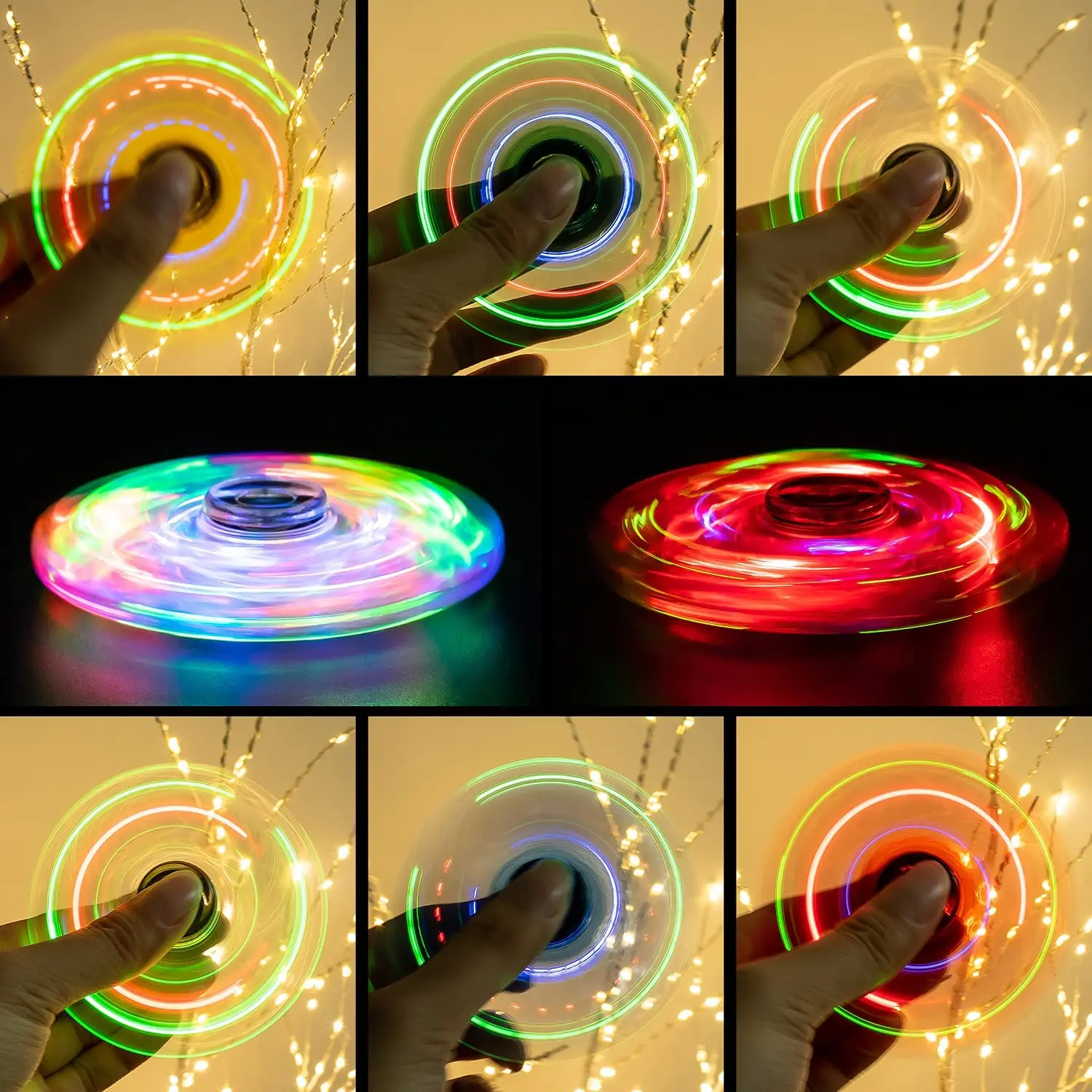 LED Light Fidget Spinner Finger Toy Hand Spinner Glow in Dark Stress Reduction and Anxiety Relief for Children
