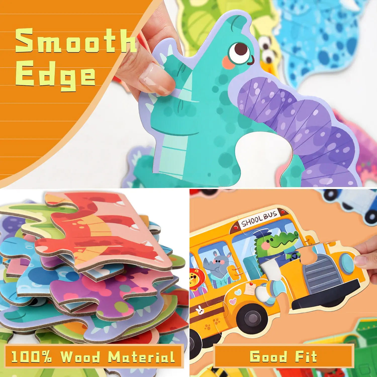 Wooden Jigsaw Puzzles for Toddlers Cartoon Animal Paper Puzzles Montessori Early Learning Education Toys Set Gifts Box for Kids