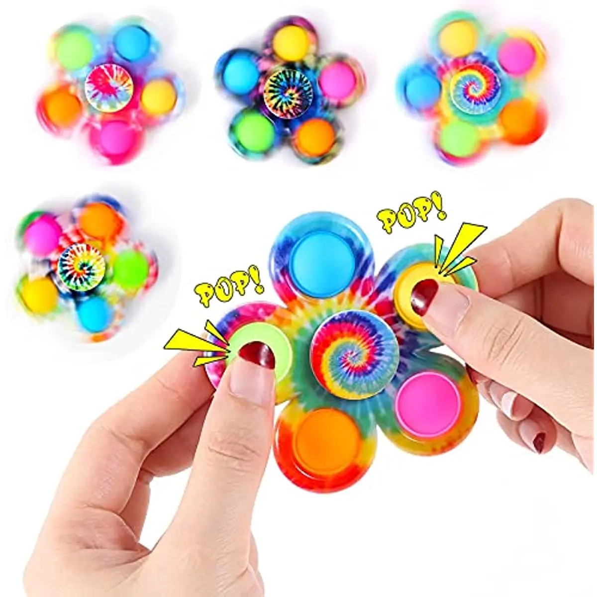 Fidget Spinner Toys Tie Dye Colorful Push Bubble Hand Spinner For ADHD Anxiety Stress Relief Sensory Party Favor For Kids Gifts