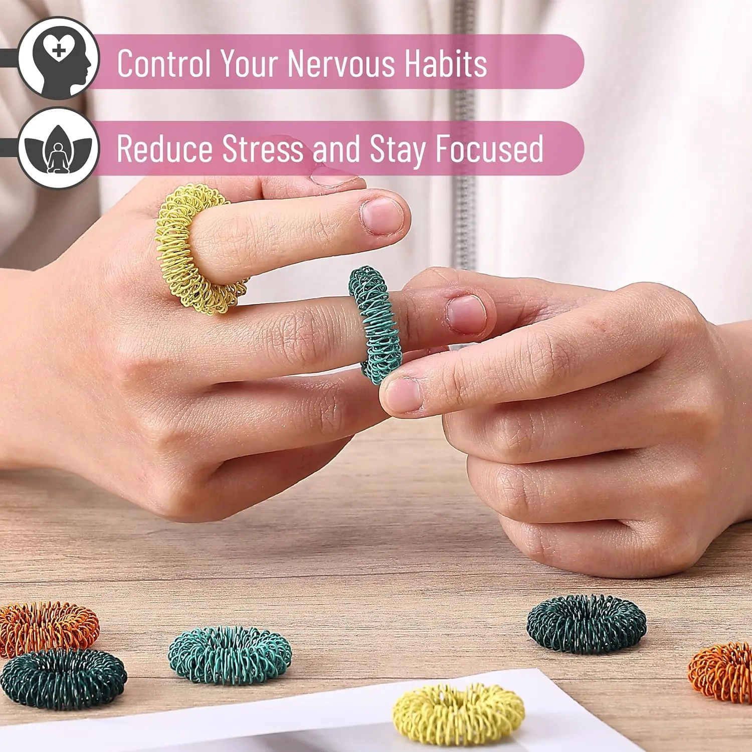 10pcs Spiky Sensory Finger rings Reducer Massager Stress Relief Fidget Toys Acupressure Rings Set for Teens Adults Anti-anxiety