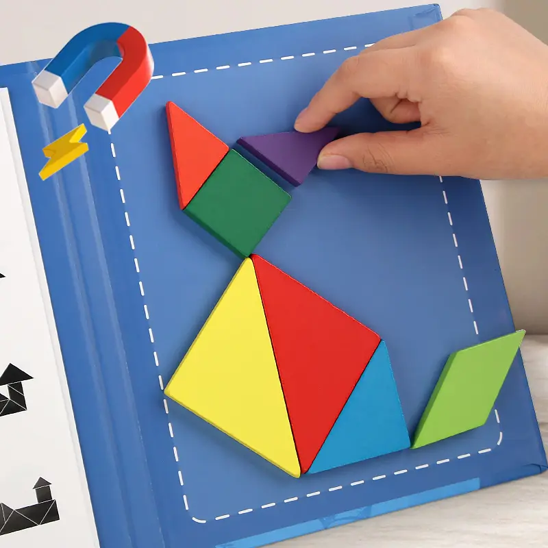 Wooden Jigsaw Magnetic Tangram 3D Puzzle Book Educational Toys For Children Montessori learning  Intelligence Games kids Gifts