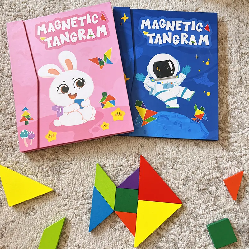 Wooden Jigsaw Magnetic Tangram 3D Puzzle Book Educational Toys For Children Montessori learning  Intelligence Games kids Gifts