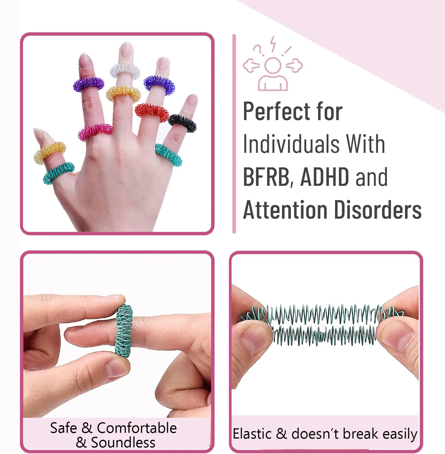 10pcs Spiky Sensory Finger rings Reducer Massager Stress Relief Fidget Toys Acupressure Rings Set for Teens Adults Anti-anxiety