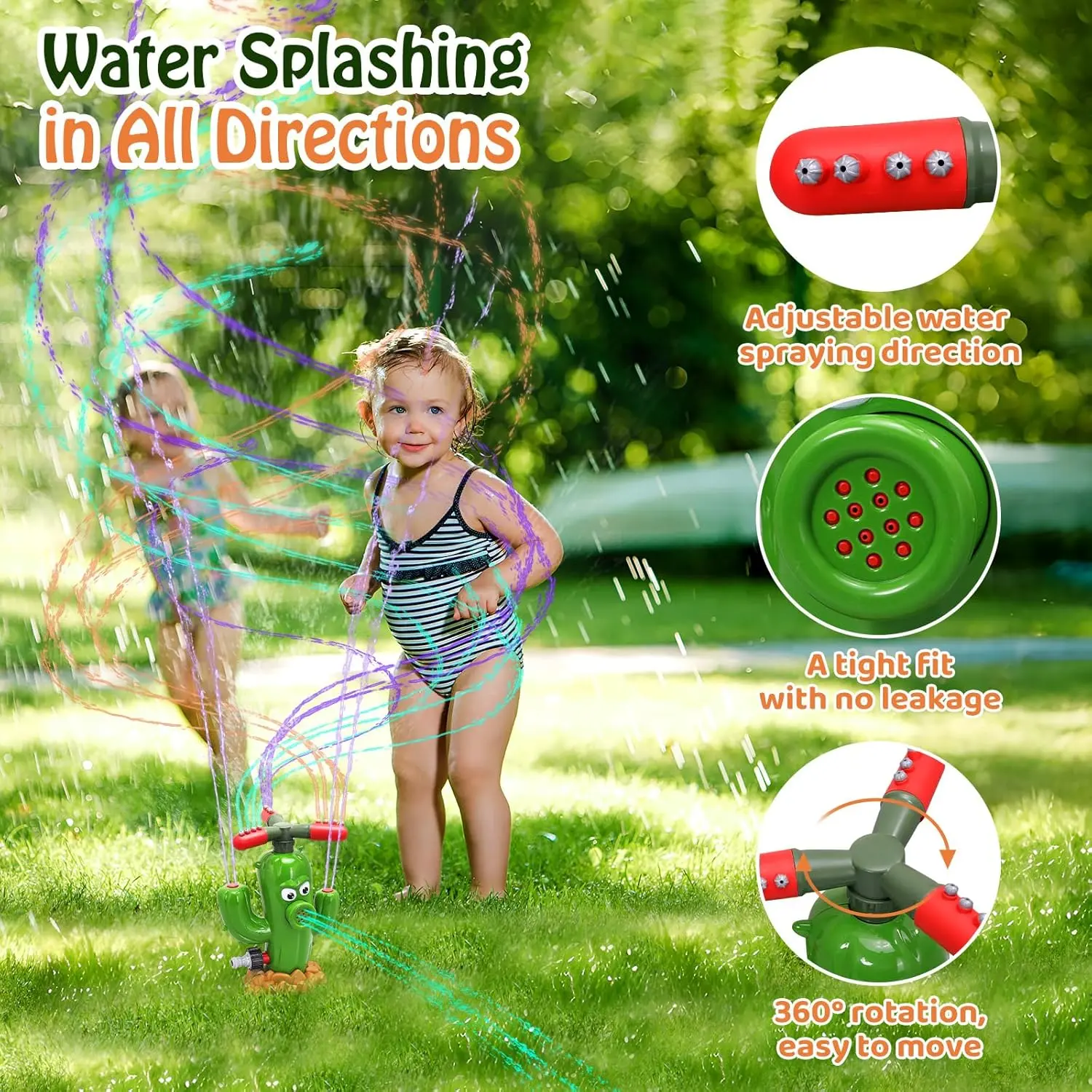 Cactus Sprinkler Outdoor Water Spray Toy Backyard Garden Water Toys Summer Yard Cartoon Splash Sprinkler Baby Bath Toy for Kids