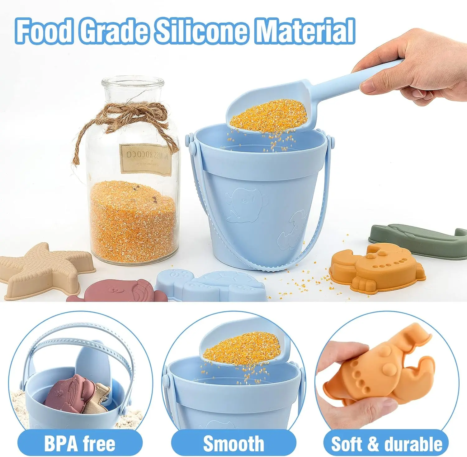 Kid Silicone Beach Toy Shovel Ocean Outdoor Parent-child Summer Beach Portable Beach Bucket Durable Sand Digging Storage Tool