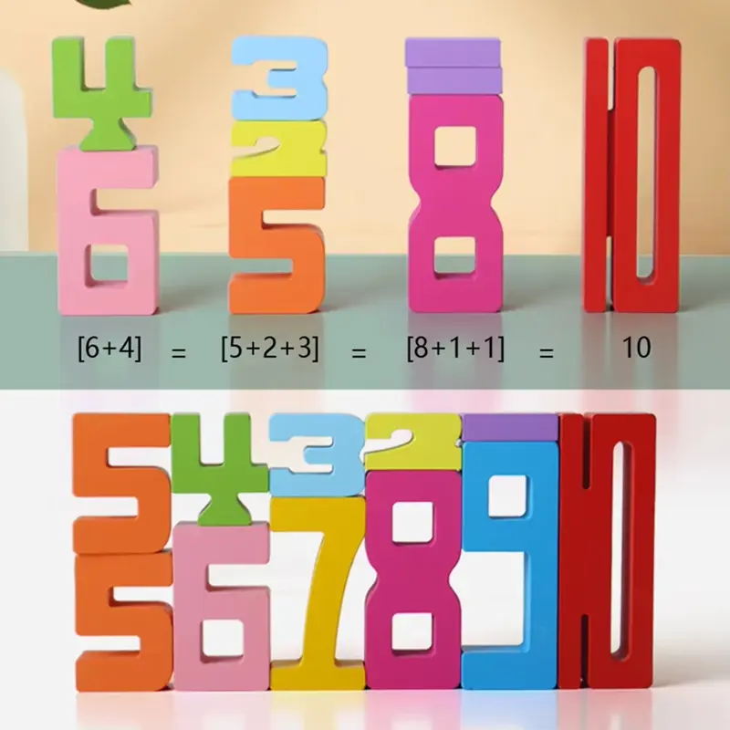 X18A-Number Stacking Blocks Wooden Building Blocks Toddler Toys Preschool Learning Activities For 3+ Years Old Kids