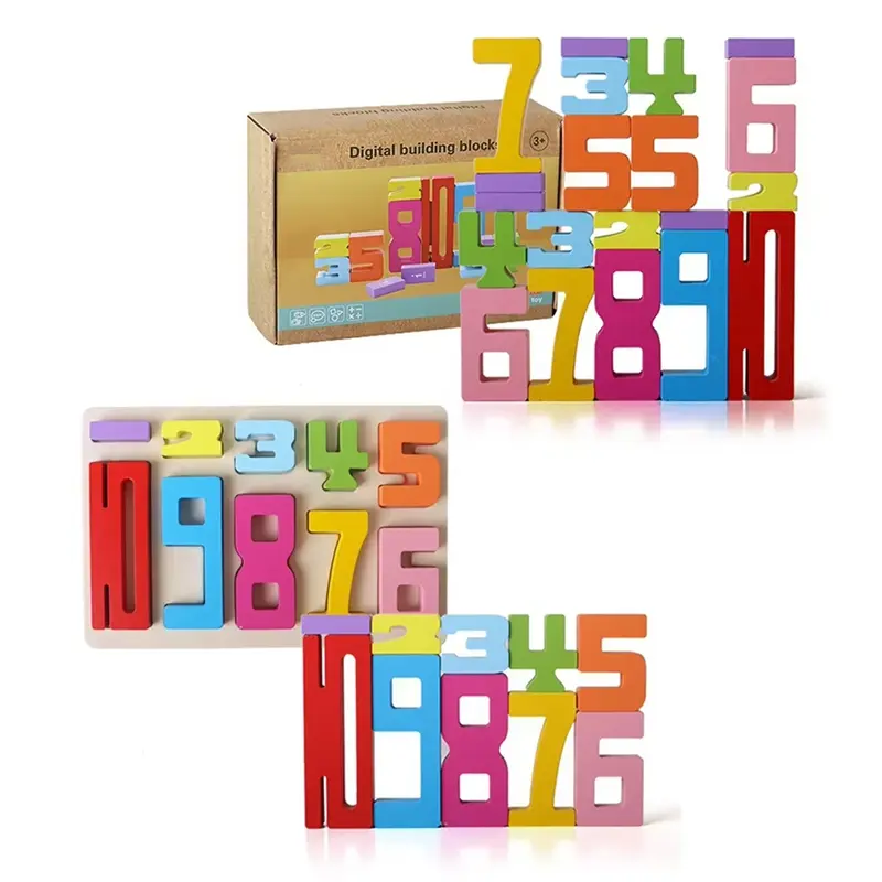 X18A-Number Stacking Blocks Wooden Building Blocks Toddler Toys Preschool Learning Activities For 3+ Years Old Kids