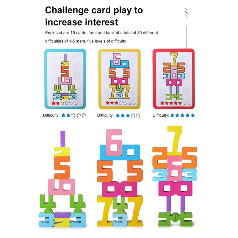 X18A-Number Stacking Blocks Wooden Building Blocks Toddler Toys Preschool Learning Activities For 3+ Years Old Kids