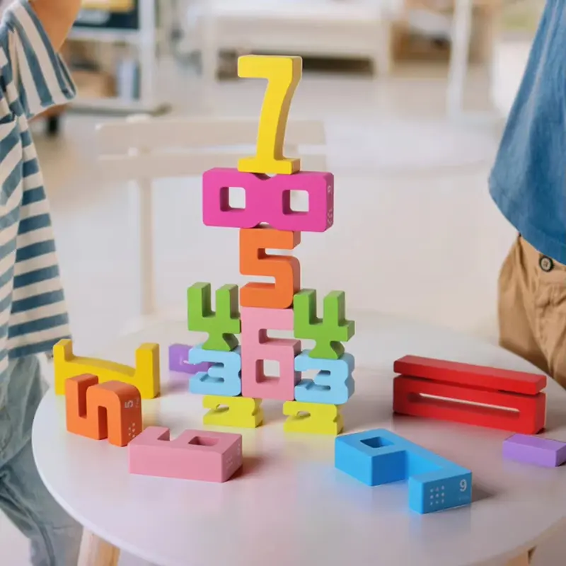 X18A-Number Stacking Blocks Wooden Building Blocks Toddler Toys Preschool Learning Activities For 3+ Years Old Kids