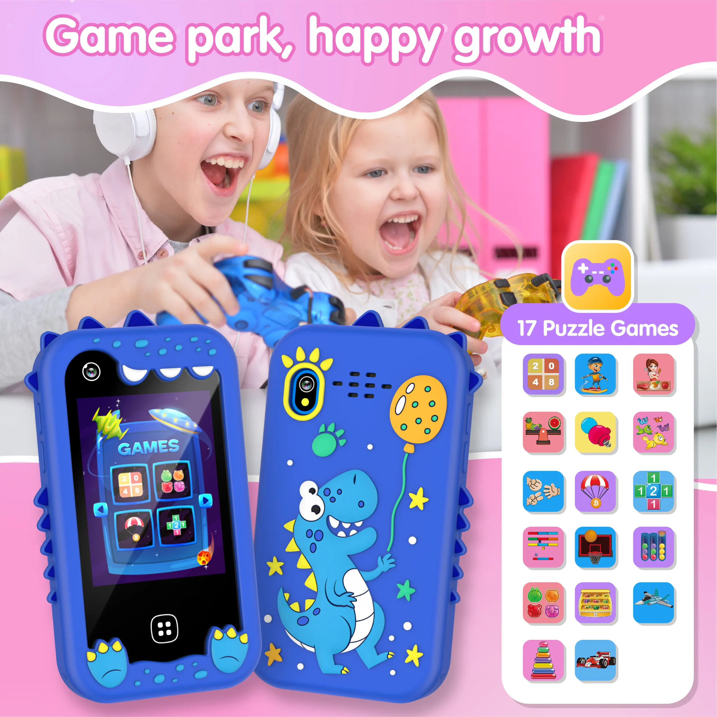 Kids Smart Phone for Girls Boys 17 Games Children Cell Phone Toys Dual Camera Music Player Toddler Learning Phone Birthday Gifts