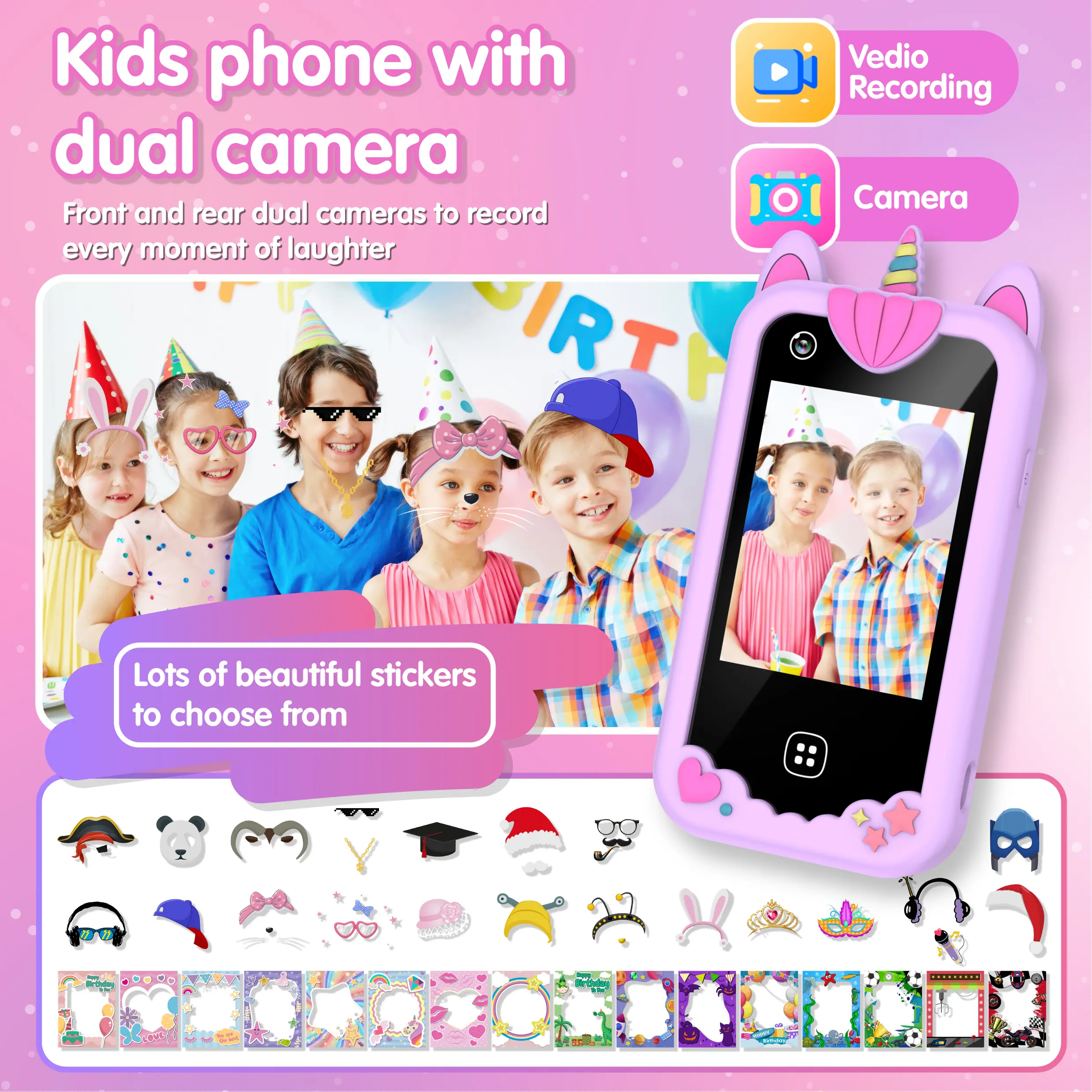 Kids Smart Phone for Girls Boys 17 Games Children Cell Phone Toys Dual Camera Music Player Toddler Learning Phone Birthday Gifts